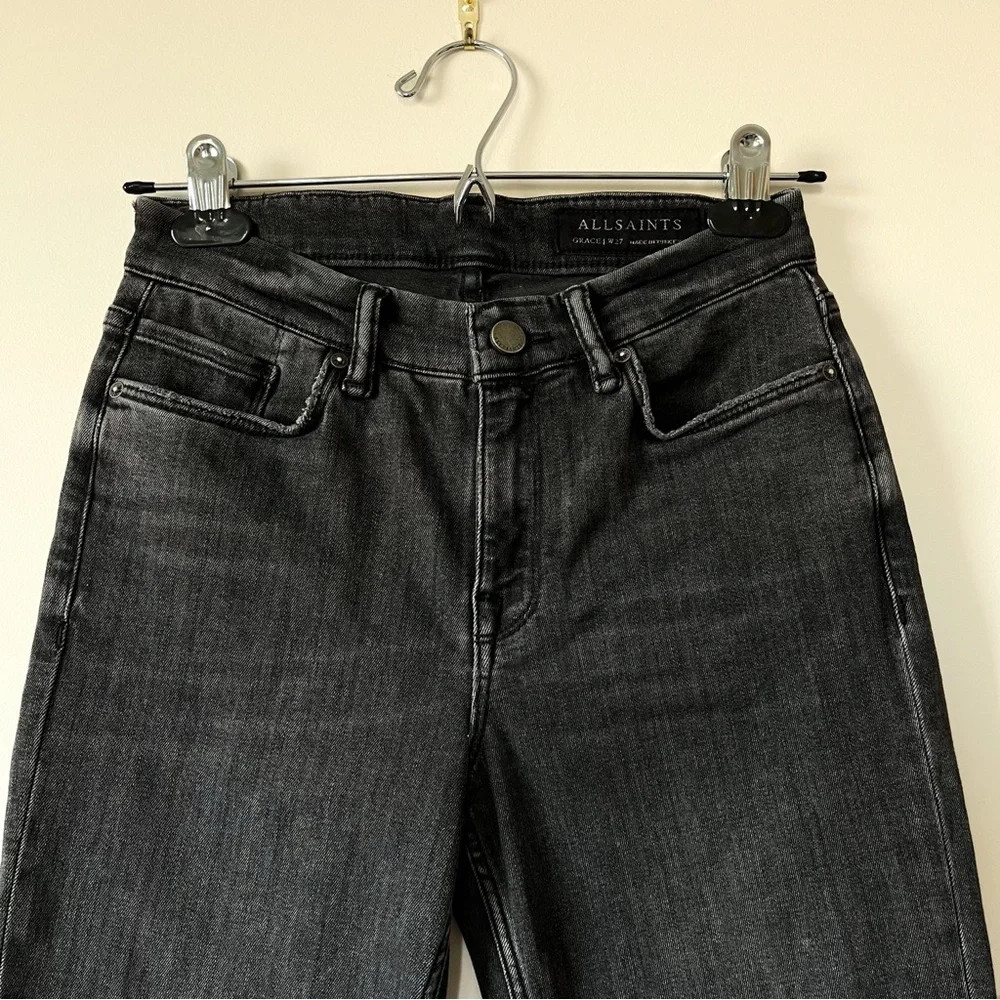 AllSaints Grace Skinny Jeans Size 27 Black Wash High Rise Zip Ankle - Picture 2 of 12